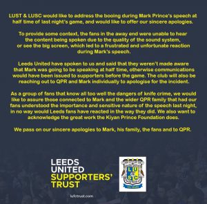 Half time Booing During Leeds Game